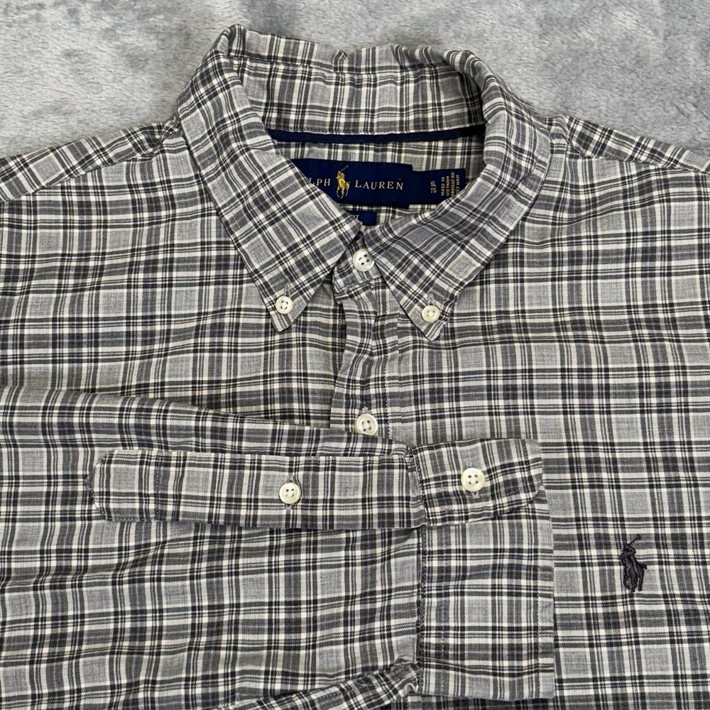 Ralph Lauren Button Down Shirt Men's X-Large Gray Plaid Long Sleeve Slim‎ Fit